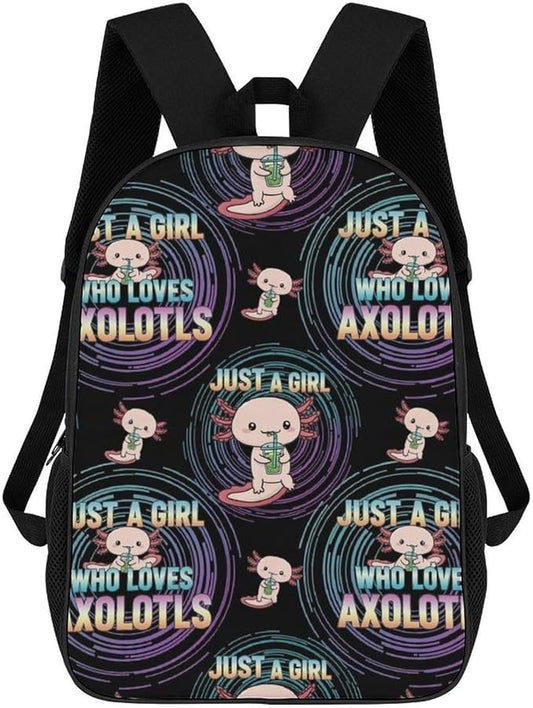 Multipurpose Business Travel Rucksack Cute Animals Pink Axolotls Prints Funny Black College Bookbag with Large Capacity Backpack for College Men Women