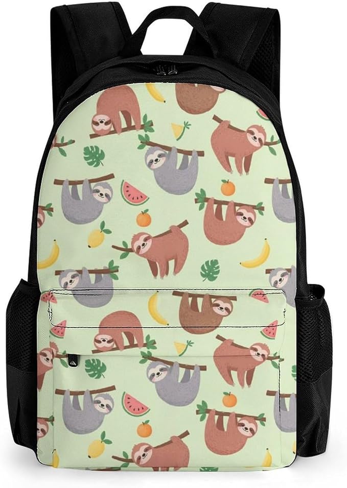 Backpack Multipurpose Anti-Theft Large Capacity Bookbag, Watermelon Orange Sloth Travel Hiking Daypack With Side Pockets