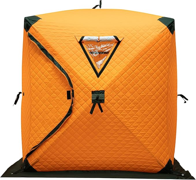 Portable 2 Person Ice Fishing Tent Insulated,Pop-up Hub-Style Ice Fishing Shelter w/Ice Nails, Thermal Ice Fishing Shanty Ice Fishing Gear for Ice Fishing