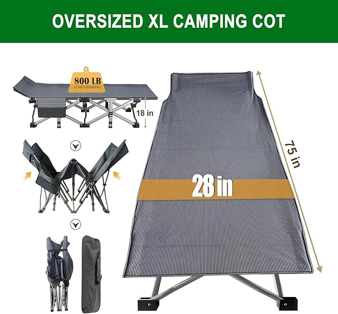 Camping Cot for Adluts, Sleeping Portable Bed Folding Outdoor Cot for Camping W/Soft Pad, Cement Grey