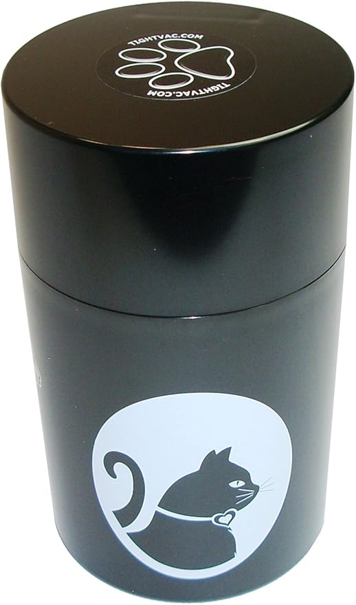 Tightpac Pawvac 6 Ounce Vacuum Sealed Pet Food Storage Container; Black Cap & Body/White Cat