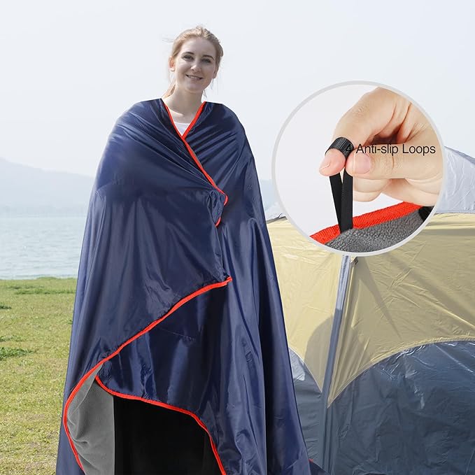 REDCAMP Large Waterproof Stadium Blanket for Cold Weather, 79”x 79” Soft Warm Fleece Windproof Camping Blanket for Camping, Hiking, Traveling, Sporting Events (Dark Blue)