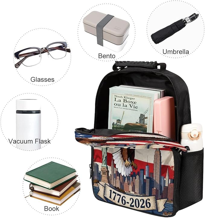 Adults Lightweight 250th Anniversary 1776-2026 Patriotic Eagle Art Shoulder Book Bags Big Capacity Shoulder Bag With Adjustable Shoulder Straps for Trekking Work Walking Cycling