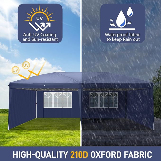 Outvita 10x20ft Ez Pop Up Canopy, Portable Instant Canopy Tent with 4 SideWalls for Outdoor Events, Party, Wedding, Birthday,Graduation