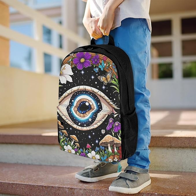Supdreamc Daypack Backpack Multipurpose Anti-Theft Large Capacity Bookbag, Psychedelic Flower Eye Mushroom Trippy Art Travel Hiking Camping Rucksack With Adjustable Shoulder Straps