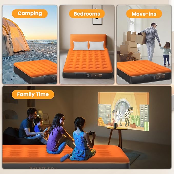 Queen Air Mattress with Built in Pump - USB Rechargeable, 10'' Comfort Blow up Mattress, Surface Portable Mattress, Air Bed for Camping, Home and Guest, 600 lbs Max