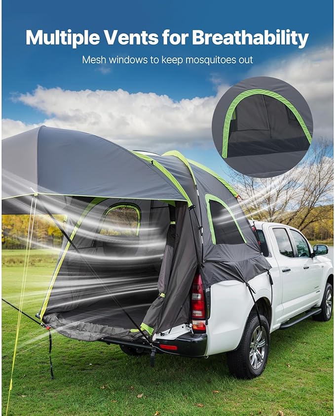 Happybuy Pickup Truck Tent for Camping, Fits 8.0-8.2 ft Trucks. Waterproof PU2000, 2-3 Person Sleeping. Sturdy Truck Bed Camper Shell with Expandable Awning, Rainfly and Storage Bag