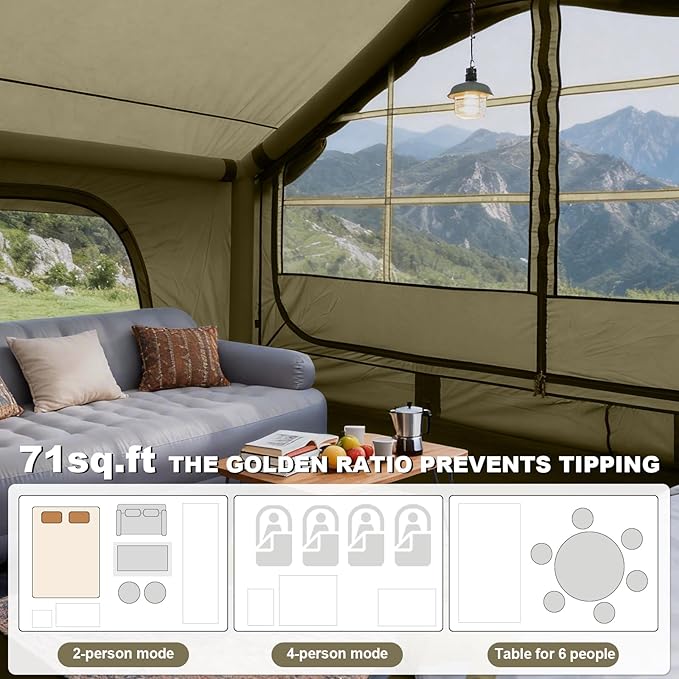Inflatable Camping Tent,2/4/6/8 Person Glamping Inflatable Tents with Awning, Quick Setup Blow Up Tents with Pump, Waterproof Oxford Inflatable House for Camping, Air Glamping Hot Tents for Adult
