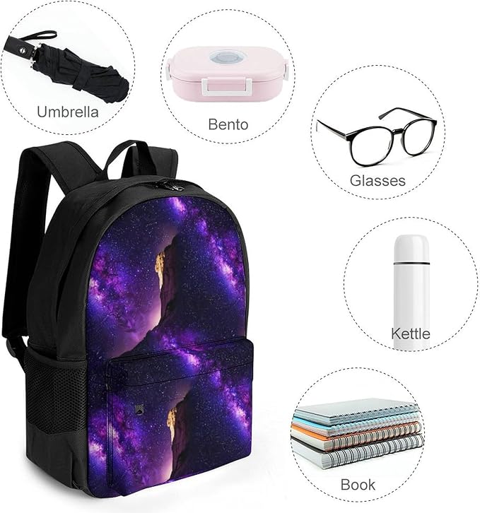 Lightweight Rucksack for Sports Travel Running, Big Capacity Multipurpose Anti-Theft Bookbag, Purple Space Galaxy Shimmering Travel and Sport Backpack Rucksack