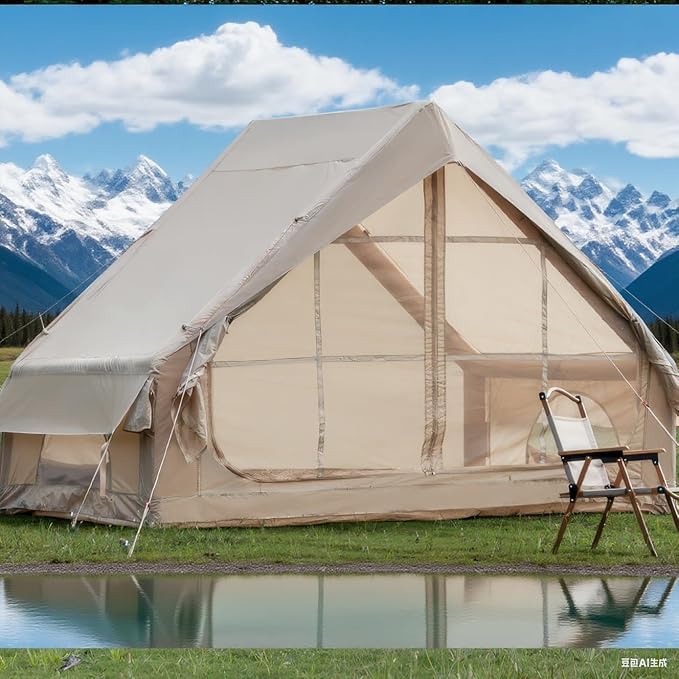 Inflatable Camping Tent with Pump, Glamping Tents for 4-6 Person, 4 Season Waterproof Glamping Tent with 12 Mesh Windows, Easy Setup for Family Outdoor Adventures