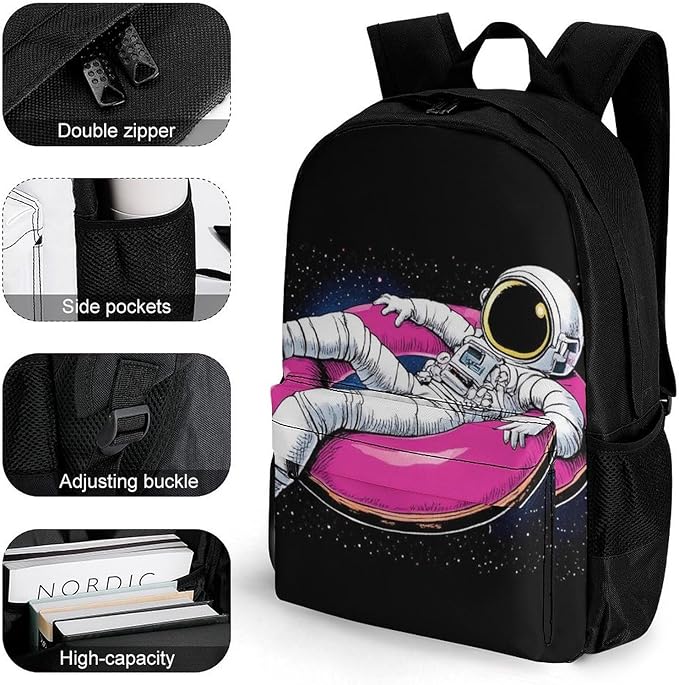 Supdreamc Rucksacks Polyester Anti-Theft Multipurpose Space Astronaut Vacation Carry On Bag Large Capacity Gym Outdoor Hiking Backpack With Smooth Zippers