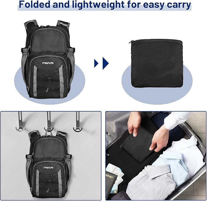 MOSISO 10L Lightweight Hiking Daypack Small Packable Hiking Backpack for Men Women, Casual Foldable Day Pack Shoulder Bag with 2 Front Pocket for Travel Camping Outdoor, Black