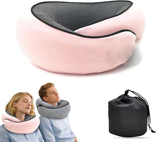 2025 New Neck Travel Pillow | Memory Foam Neck Pillow for Comfort on Airplane | Compact and Ergonomic Design for Travel, Car Rides, Offices,and Home Use | Ideal for Adults and Kids(Pink)