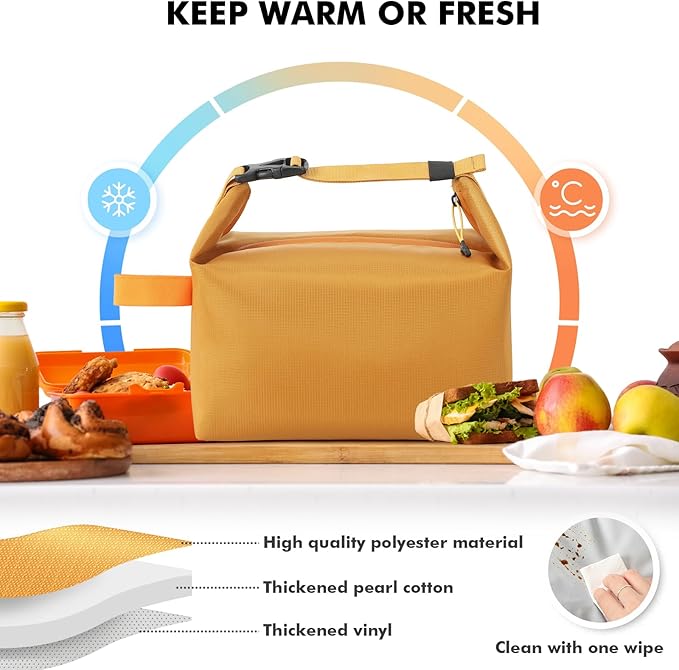 Lunch Bag for Women & Men Fresh Keep Lunch Box, Small Leakproof Cooler Bag Food Lunch Containers High Capacity Reusable Lunch Tote Bags for Work, Office, Picnic, Travel (Yellow)