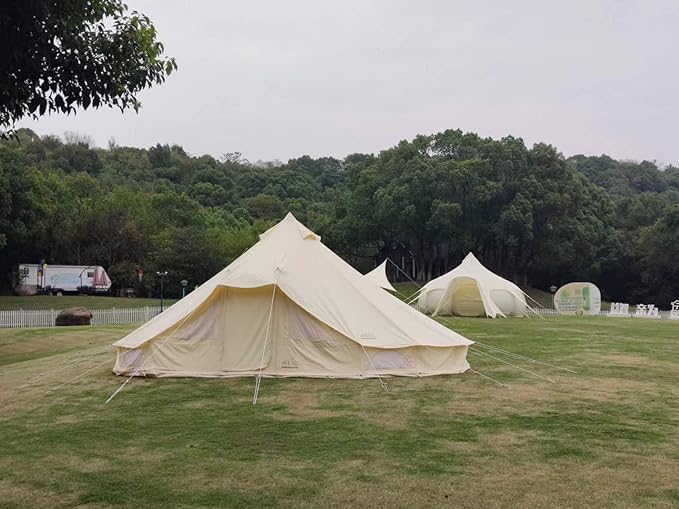 6 Persons Canvas Tent Bell Tent Glamping,4 Seasons Yurt Tent for Camping, Heavy Cotton Canvas Tent for Family Camping,Outdoor Hunting,or Party Tent. Durable, 2 in 1,2 Doors Bell Tent