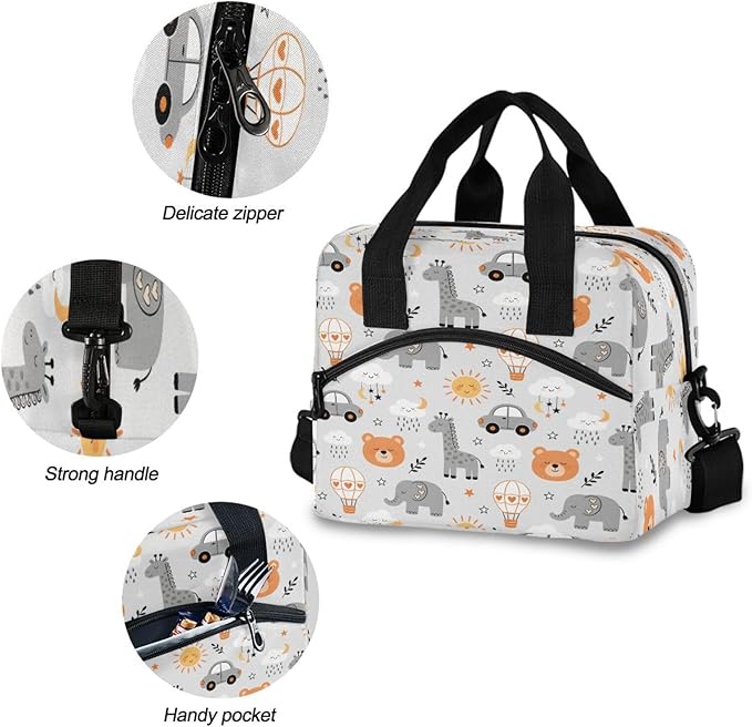 ALAZA Bear Giraffe Elephant Lunch Box for Men Women Adults Insulated Lunch Bag Cooler Bag with Adjustable Shoulder Strap for Work Picnic Travel