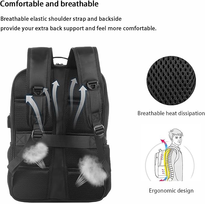 14W Solar Backpack - Waterproof, Smart USB Charging Backpack, Ergonomic Multifunction Laptop Bag Outdoor Hiking Backpack, Perfect for Business, Running, Biking