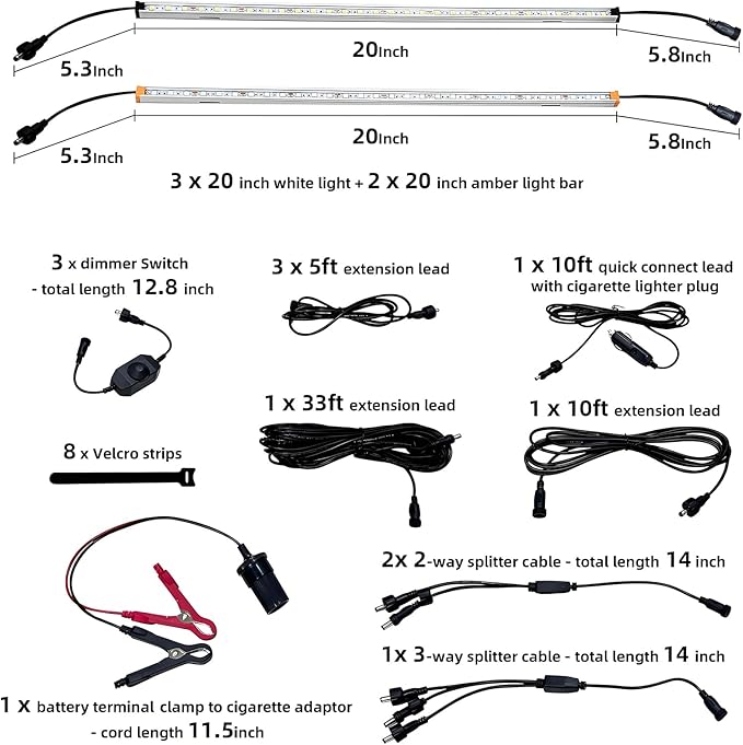 12V LED Light, Dimmable Camping Lights, Weatherproof IP67, Magnetic Mounting, All-in-One Portable Lighting for RV, Camping Tent Car Trailer Boat, White and Amber, 5 Pcs