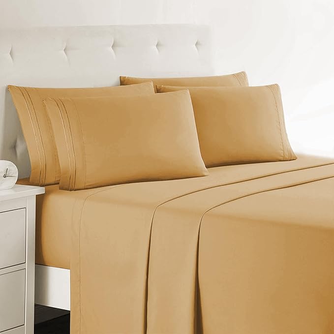 Clara Clark King Sheets, 6 Piece Set - Hotel Luxury Sheets for King Size Bed, Super Soft Bedding Set, King Size, Apricot Orange