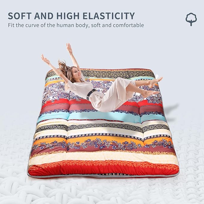 Japanese Floor Mattress,Roll Up Memory Foam Tatami Mat Easy to Store and Portable,Futon Mattress Suitable for Camping and Guest Room (Bohemia, Full (80" X 47"))