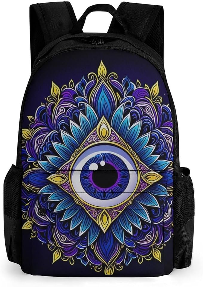 Men Women Lightweight Abstract Symbol Of All Seeing Eye Boho Indian Ethnic Style Backpack Large Capacity Carry On Bag With Padded Straps for Sports Work Walking Cycling