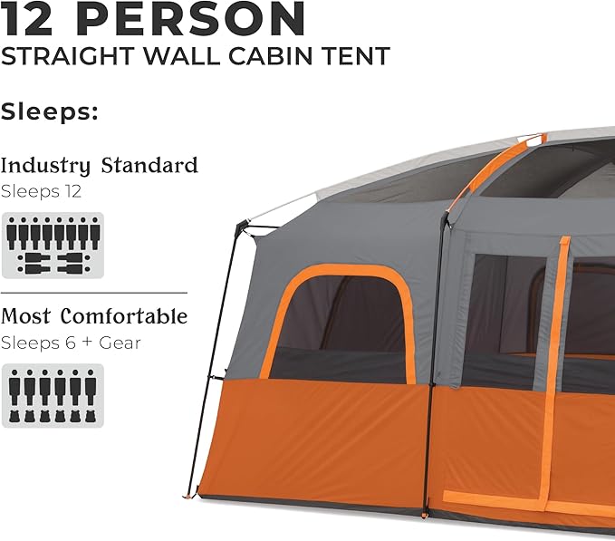 CORE Tent for Family Camping | 10 Person / 11 Person / 12 Person Large Multi Room Cabin Tents for Car Camping & Outdoor Adventures