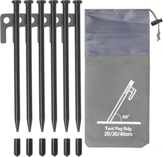 Tent Stakes Metal Tent Pegs Heavy Duty Stakes Ground Stakes Tent Spikes for Camping Hiking with 6PCS (Black-20cm)