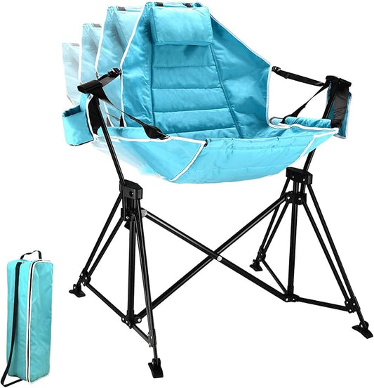 Hammock Camping Chair Folding 350lbs Foldable Portable Rocking Chairs for Adults Outside Swinging Camp with Stand Lawn Garden Hanging Outdoor