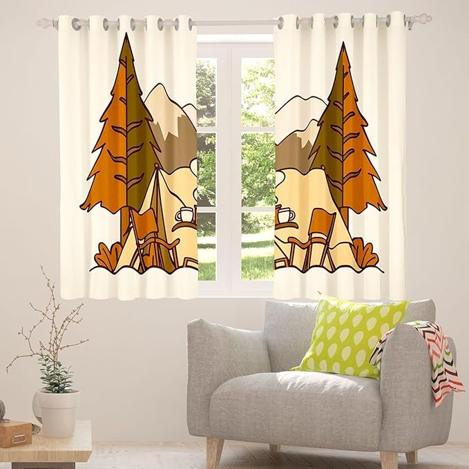 Erosebridal Rv Camper Window Curtains 42" Wx63 L Camping Themed Blackout Curtains for Bedroom Living Room,Vintage Country Farmhouse Window Treatments Campfire Mountain Tree Drapes Decor 2 Panels