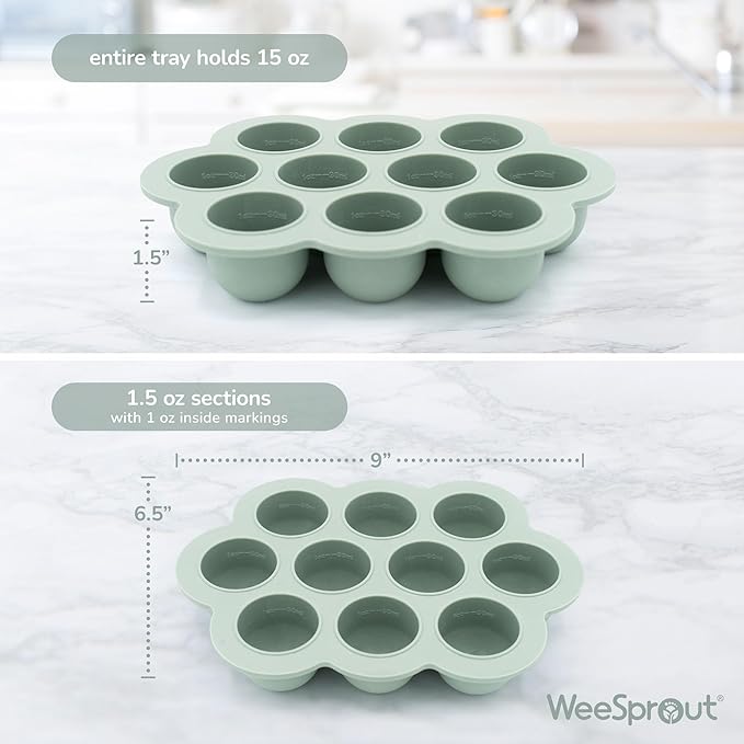 WeeSprout Silicone Baby Food Freezer Tray with Clip-on Lid - Perfect Storage Container for Homemade Baby Food, Vegetable & Fruit Purees, and Breast Milk
