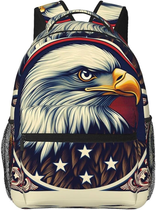 Men Women Lightweight American Flag Eagle Art Backpack Large Capacity Carry On Bag With Padded Straps for Sports Work Walking Cycling