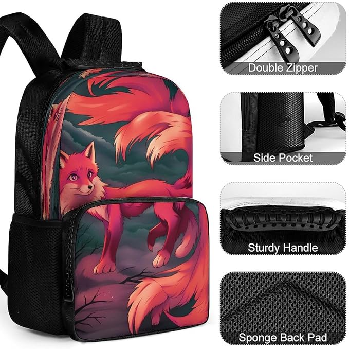 Lightweight Backpack for Gym Travel Bicycle, Big Capacity Multipurpose Anti-Theft Carry On Bag, Anime Fox Art Travel Hiking Bag Day Pack