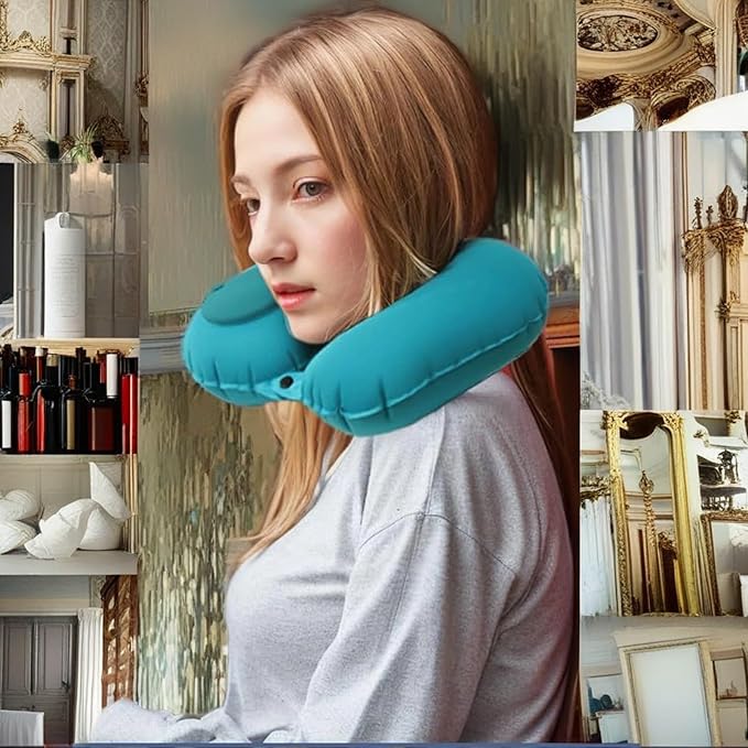 2 Pieces(One Neck Pillow and one Sleep Pillow) Inflatable Camping Pillow Ultimate Comfort and Support for Airplanes, Cars, and More-Ergonomic Design for Sleep and Neck Relief