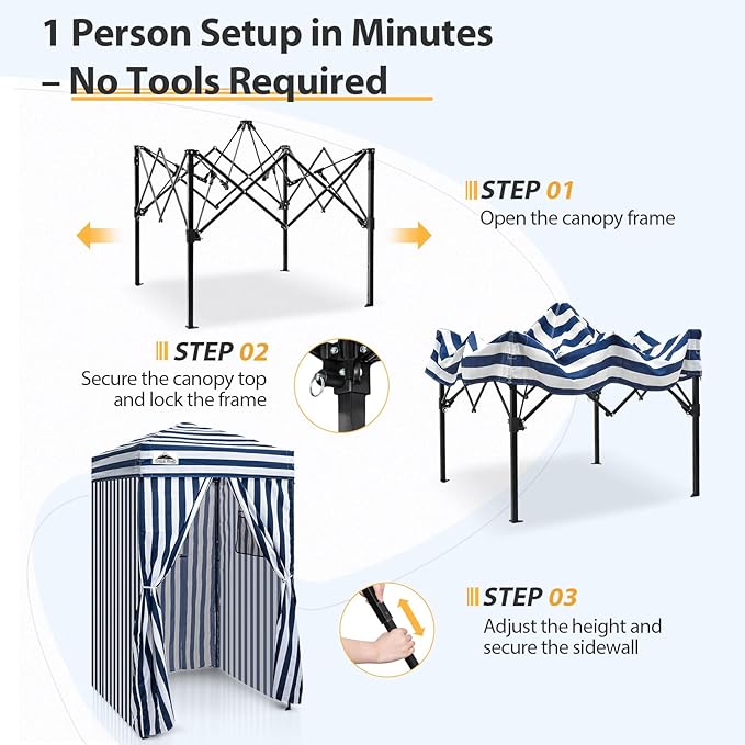 EAGLE PEAK Flex Ultra Compact 4x4 Pop-up Canopy, Sun Shelter, Changing Room, Portable Privacy Canopy Cabana for Pool, Fashion Photoshoots, or Camping, White/Blue