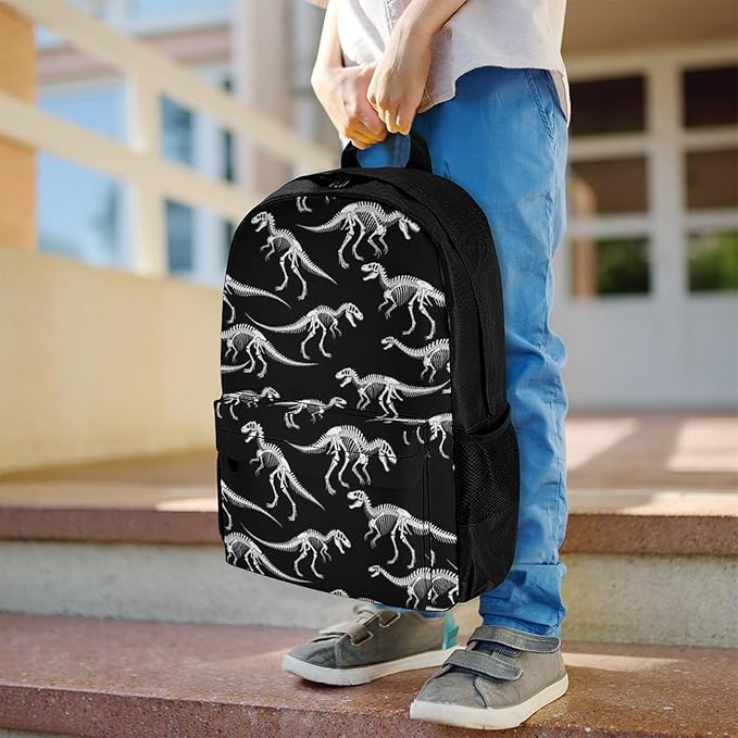 Supdreamc Men Women Lightweight Dinosaur Skull Skeleton Black Backpack Large Capacity Bookbag With Smooth Zippers for Gym Business Running