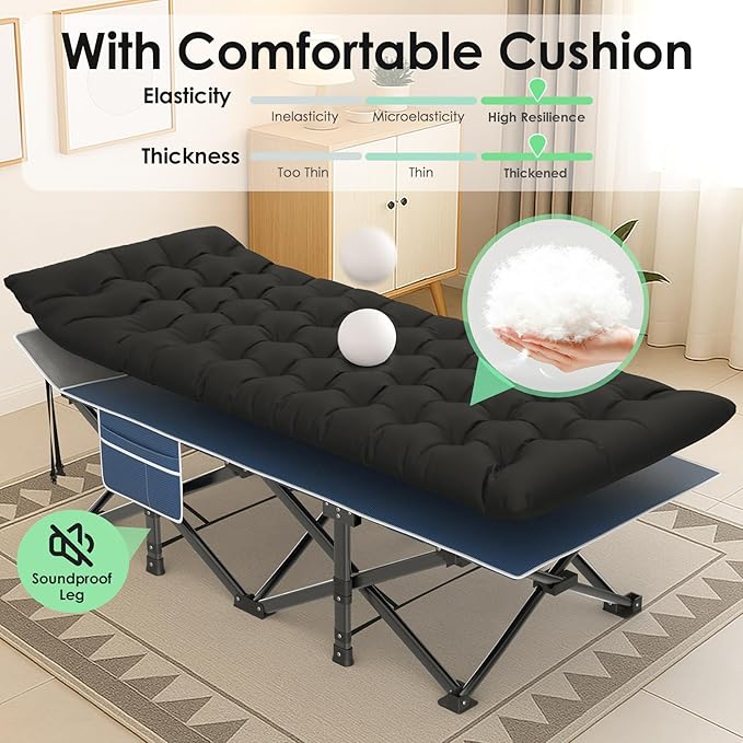 Suteck Camping Cot, 32In XXL Folding Camping Cot Heavy Duty Sleeping Bed for Adults 1200D Double Layer Oxford Cots for Camping W/Pilllow Mattress Carry Bag for Home Office Nap Beach Travel, 900LBS