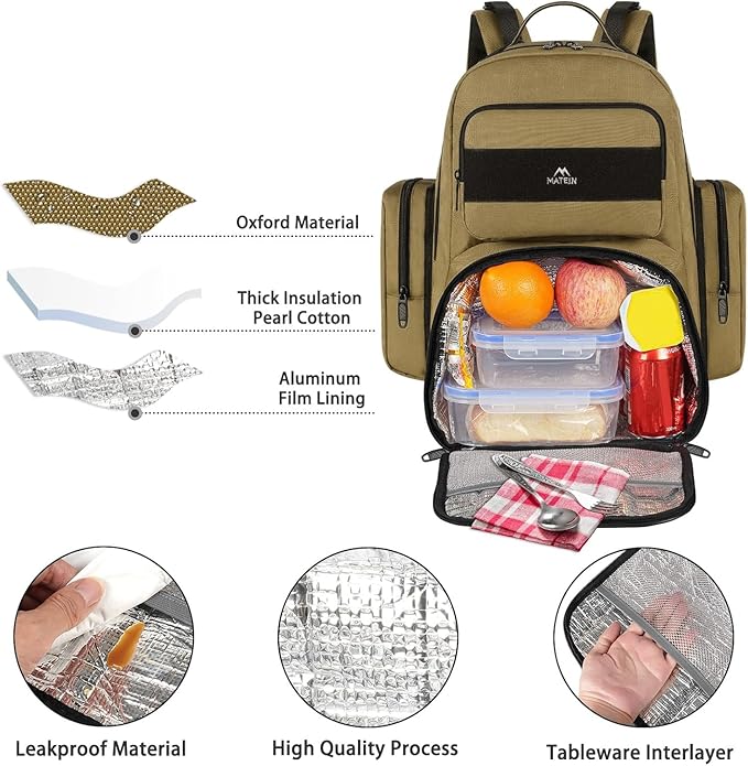 MATEIN Lunch Backpack for Men, 15.6 Inch Travel Laptop Backpack Insulated Cooler Bag Lunch box Rucksack, Extra Large Water Resistant College Work Computer Daypack Gifts for Men