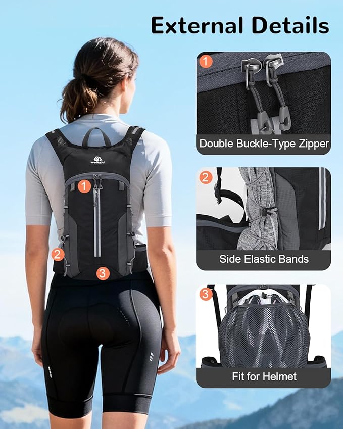 Foldable Cycling Backpack for Men Women, Small Packable Waterproof Hiking Daypack with Waist Belt, 6L Lightweight Mountain Bicycle Backpack fit Helmet for MTB Biking Skiing Climbing, Black