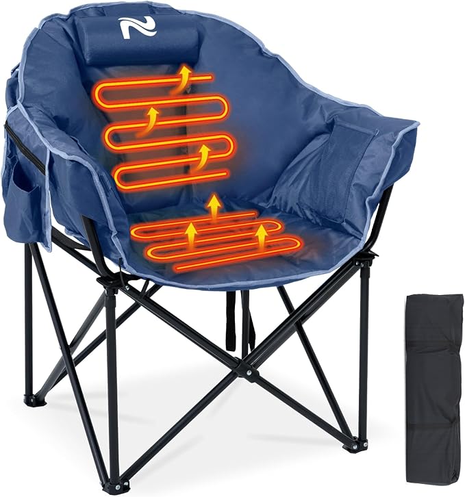 Oversized Heated Camping Chair, Heated Chairs Outdoor Sports with 3 Heat Levels, Portable Folding Heated Outdoor Chair for Lawn Patio Lounge, Battery NOT Included