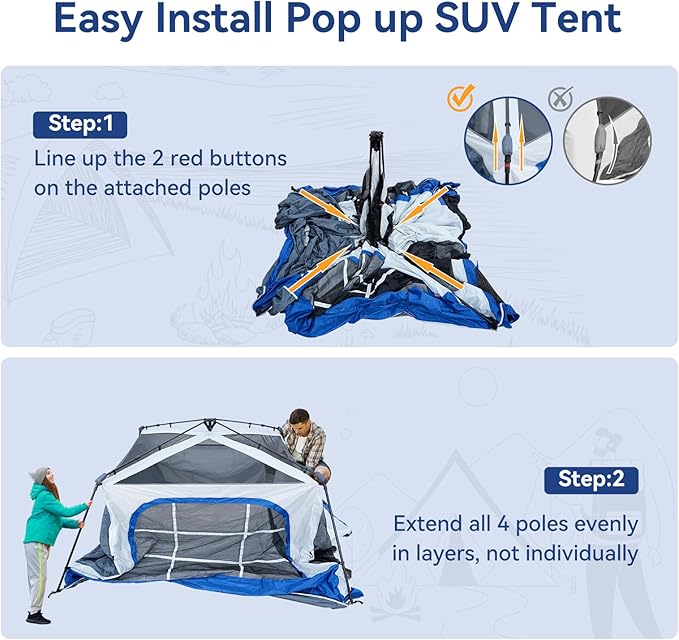 SUV Tent for Camping, SUV Camping Tent with Awnings, Waterproof Blow Up Tent, Easy Setup Car Truck Camping Tent