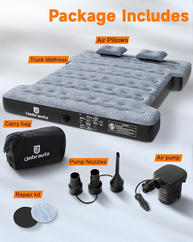 Umbrauto Inflatable Truck Bed Air Mattress for Full Size Short Truck Beds, 5.5-5.8ft, with Pump & Carry Bag. Perfect for Outdoor Adventures