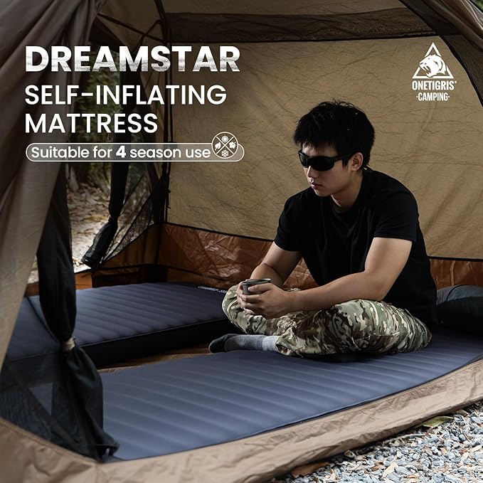 ONETIGRIS Dreamstar Single Air Mattress, Self-Inflating Sleeping Pad Foam for Camping, Backpacking, Car Trips, Travels, Air Bed with Patch-up Kit