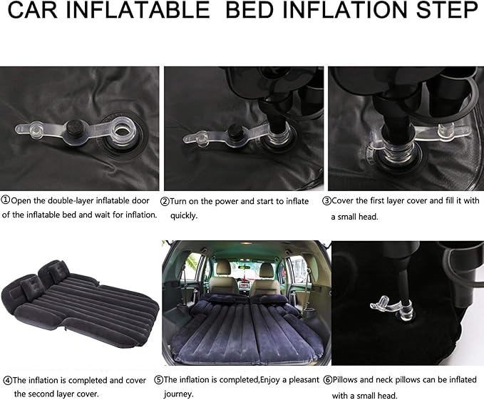 Inflatable SUV Air Mattress Thickened Flocking Inflatable Car Camping Travel Air Mattress with 2 Pillows & Air Pump,Portable Car Sleeping Bed for SUV|MPV|Minivan