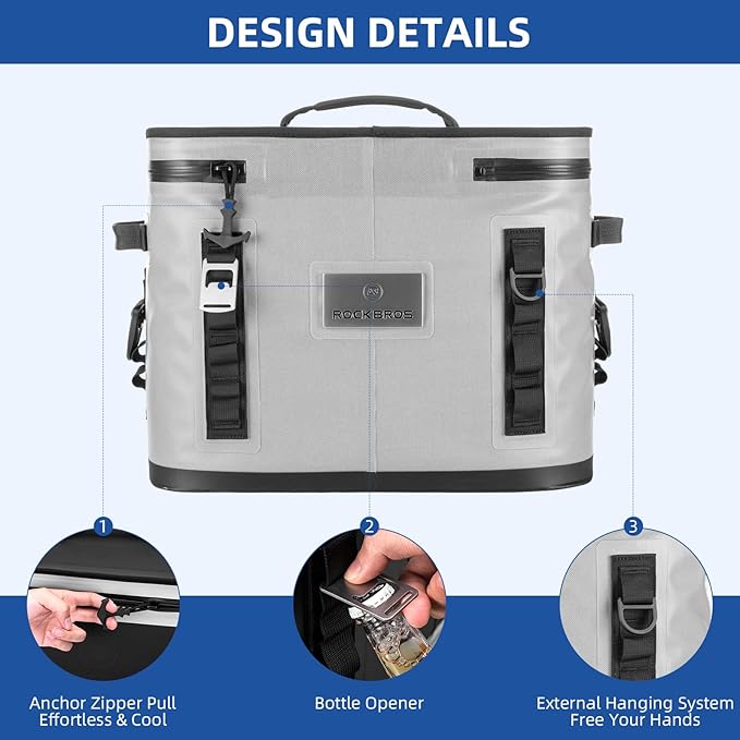 ROCKBROS Backpack Cooler Waterproof, 30 Can Large Leak-Proof Cooler Bags Insulated, Portable Soft Sided Cooler for Ice, Beer, Drink, Travel, Fishing, Beach, Golf, Picnic, Camping Gifts