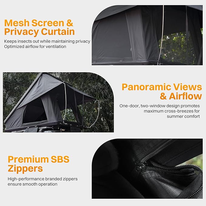 Aluminium Roof Top Tent,with Tri-Color LED Strip Light & 1.97" Thick Memory Foam Mattress,for Car Jeep SUV Truck Camping,2-3 People