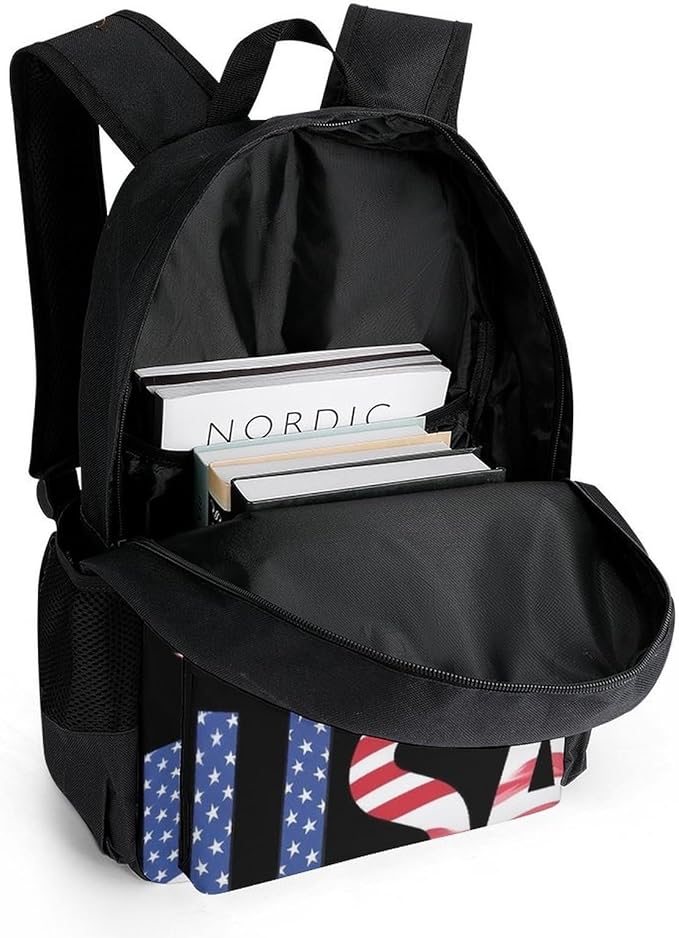 Supdreamc Polyester Daypack for Camping Travel Walking Cycling, Big Capacity Anti-Theft Multipurpose Bookbag, Patriotic American Eagle Flag Camping Outdoor Backpack