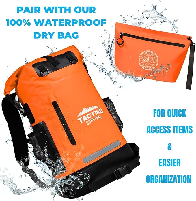 Tactiko Heavy-Duty Splash Water Resistant Zipper Pouches - 3L Hold-All Organizers for Dry Bags, Travel Bags (Orange)