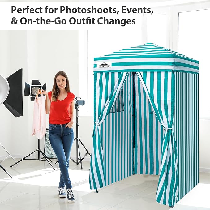 EAGLE PEAK Flex Ultra Compact 4x4 Pop-up Canopy, Sun Shelter, Changing Room, Portable Privacy Canopy Cabana for Pool, Fashion Photoshoots, or Camping, White/Light Blue