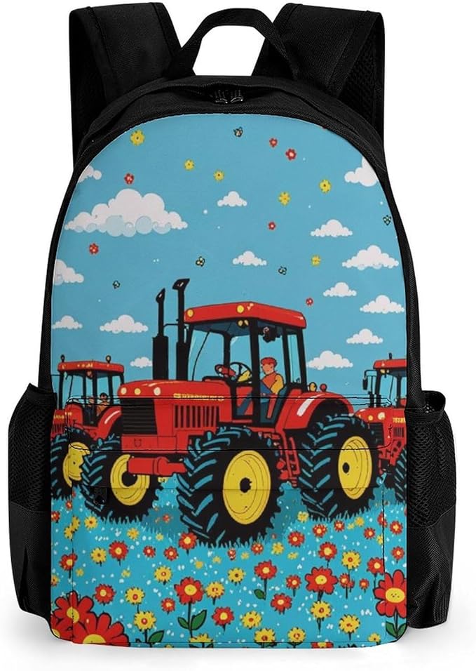 Daypack Bookbag Anti-Theft Multipurpose Large Capacity Bookbag, Farm Tractor Pattern Travel Hiking Camping Rucksack With Adjustable Shoulder Straps