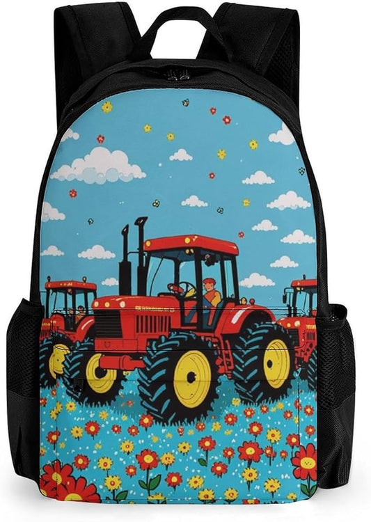 Daypack Bookbag Anti-Theft Multipurpose Large Capacity Bookbag, Farm Tractor Pattern Travel Hiking Camping Rucksack With Adjustable Shoulder Straps